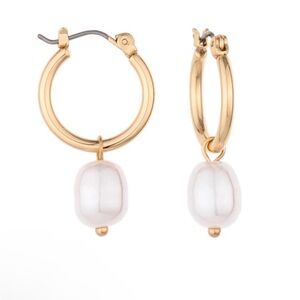 Charged Pearl huggie gold hoop earrings